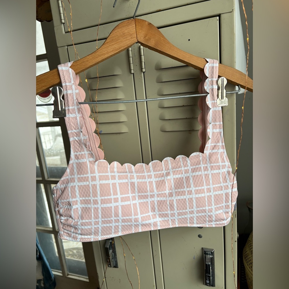 Aerie Plaid Scalloped Scoop Bikini Top - Picture 3 of 10